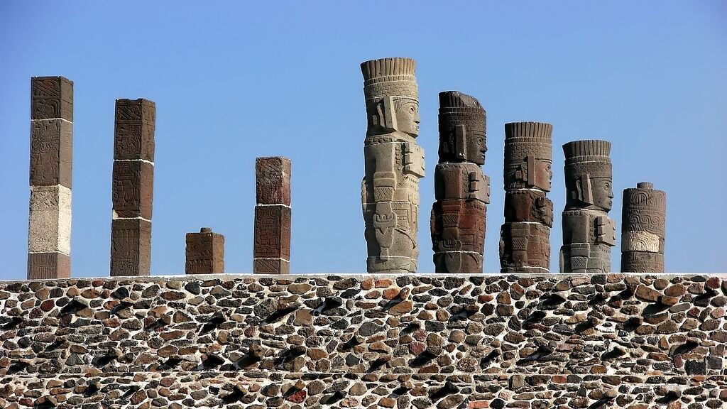 These fearsome 4.5 m-high stone warrior statues are  found in the absorbing Tula archaelogical site, Tula was the probable capital of the ancient Toltec civilization .Its location is 75 kms north of Mexico City .