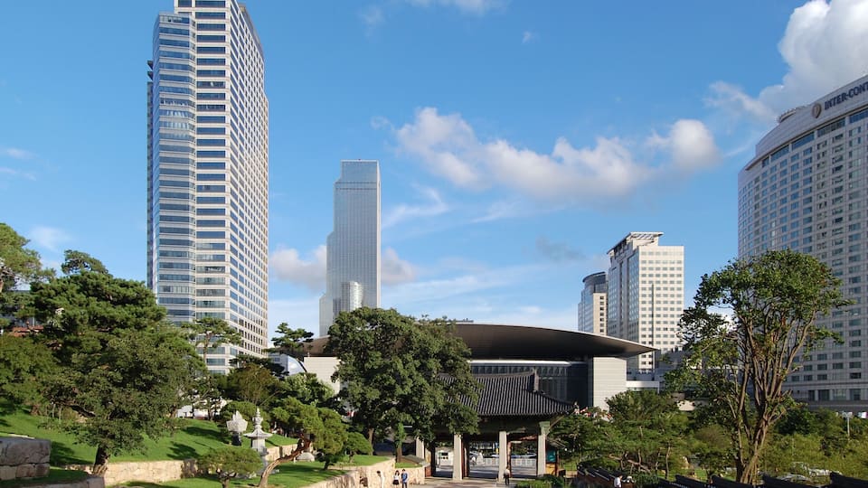 COEX Mall as seen from the Bongeunsa temple, Seoul, Korea.