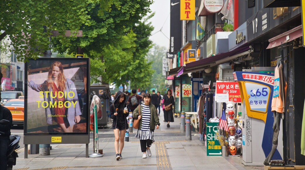 Itaewon which includes street scenes as well as a couple