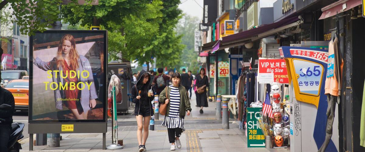 Itaewon which includes street scenes as well as a couple