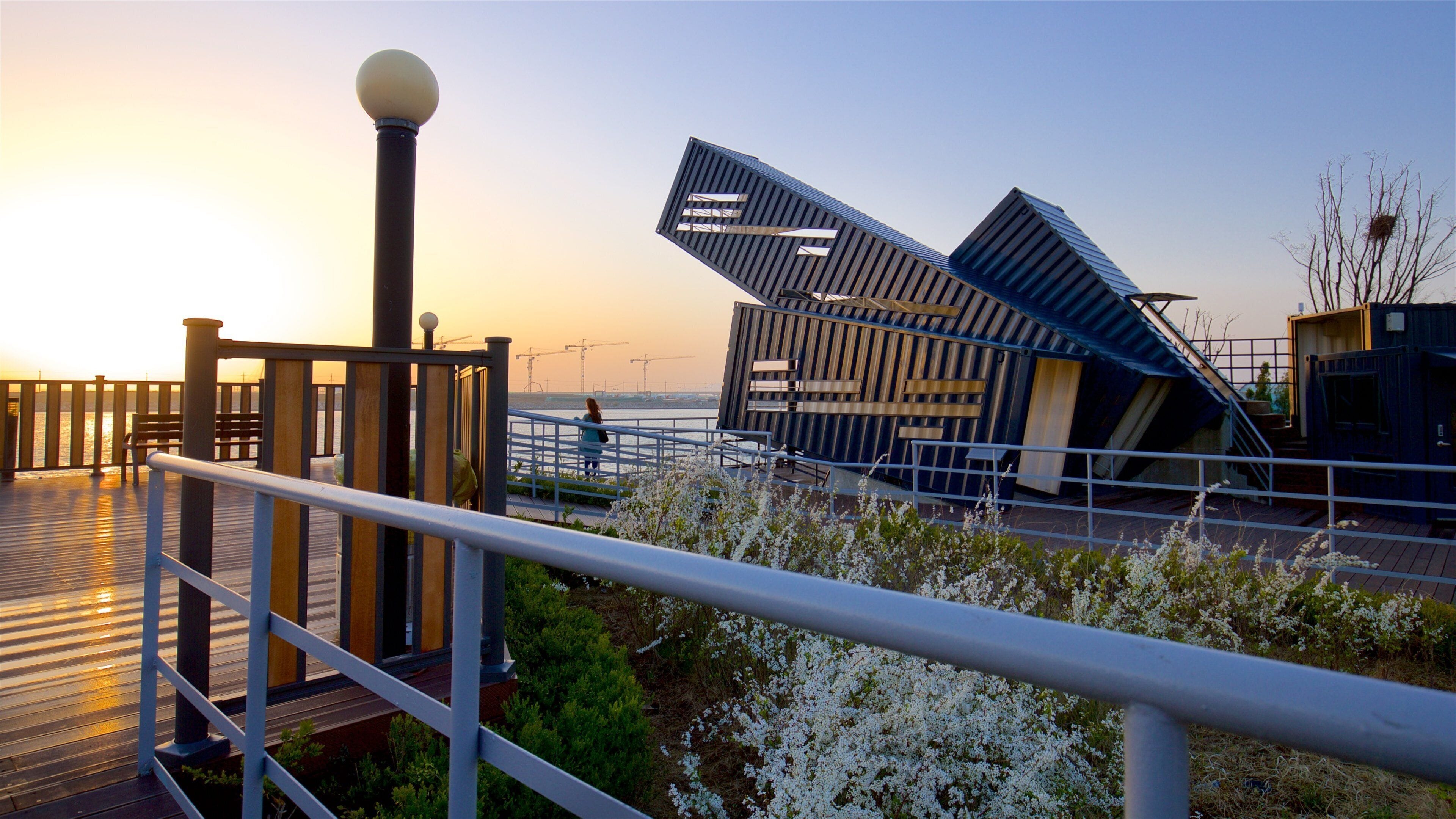 Incheon featuring a sunset, outdoor art and wildflowers