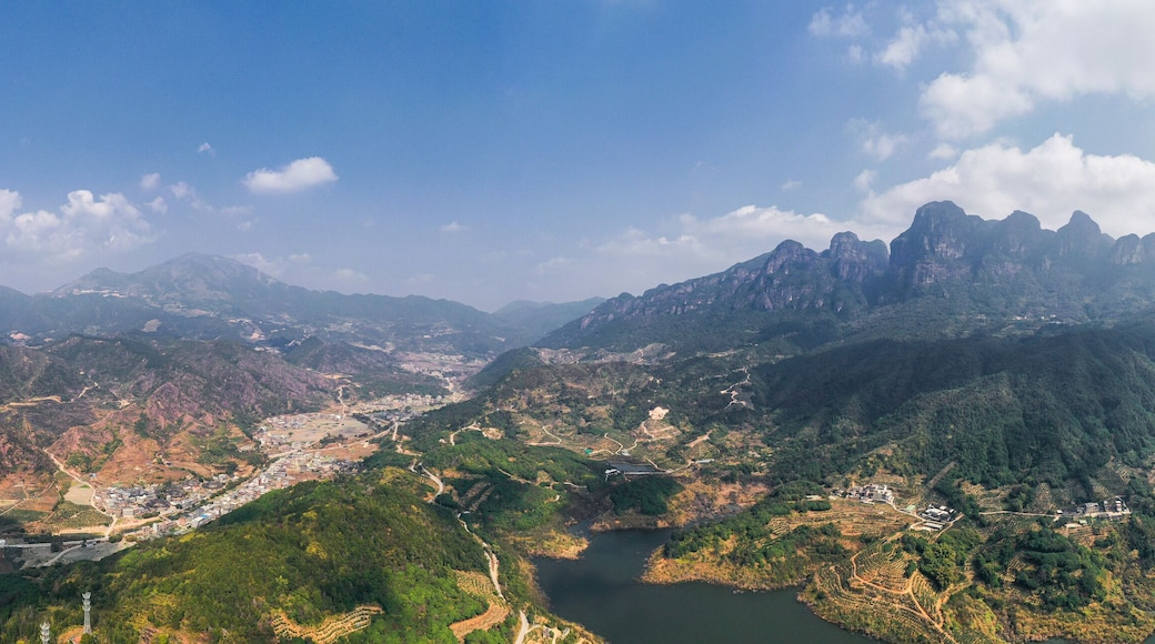 Panoramic aerial view of the Mountain range, Ling Tong Mountain in Zhangzhou, Fujian, China