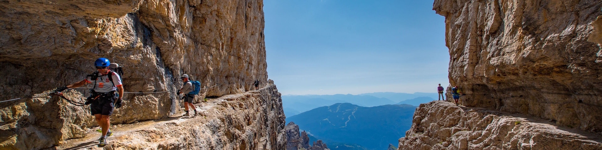 The spectacular Via Ferrata Bocchette in the Brenta group of the Dolomites in Italy. This is one of the most iconic sections of trail with breathtaking exposure and views. #Adventure #dolomites #italy #viaferrata #italianalps