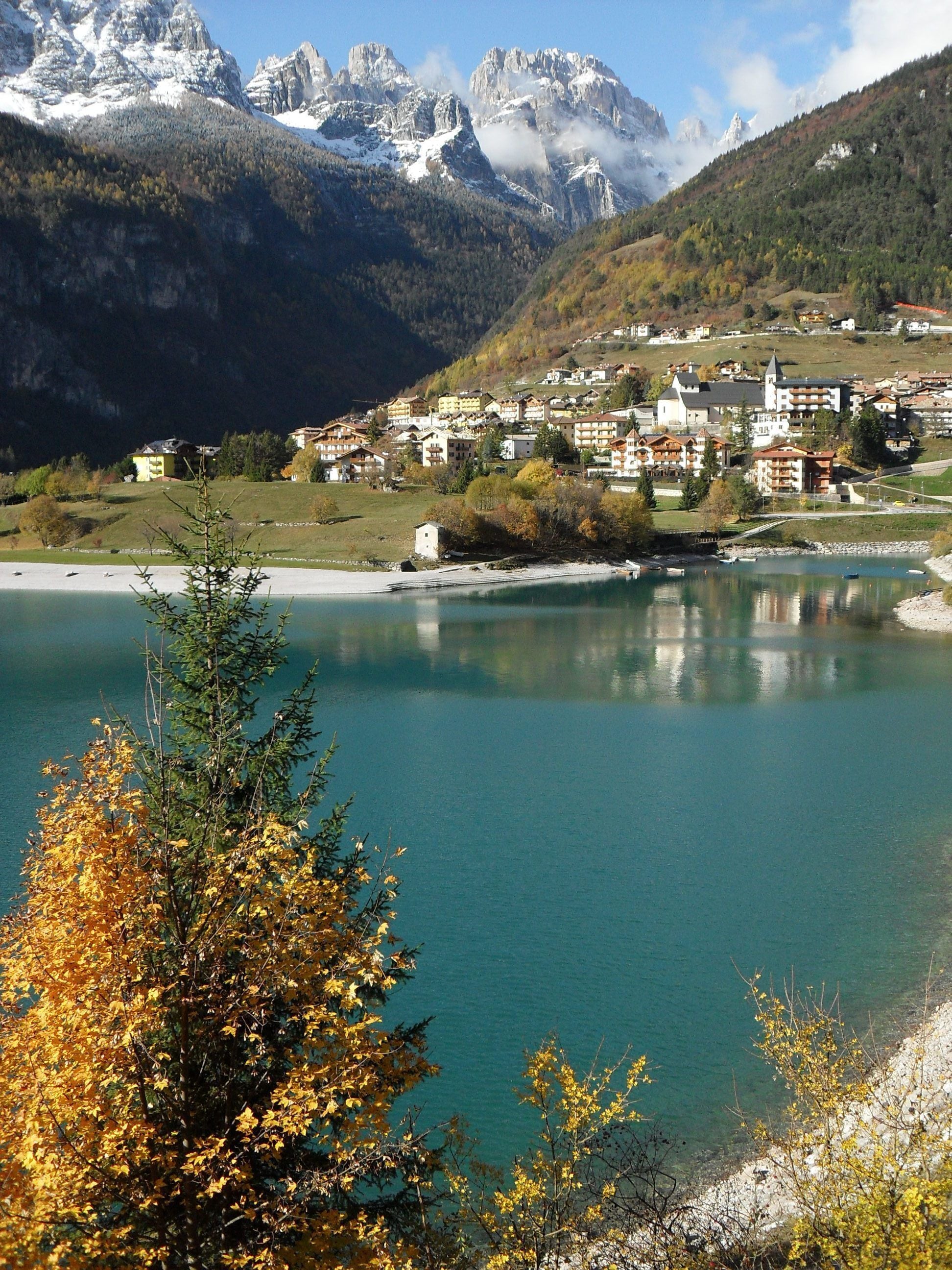 I went skiing somewhere up in the mountains behind and then descended through the gap to this gorgeous lake where I spent the night.  Next morning I got up and left but couldn't help but stop to take this shot of the beautiful scenery.
