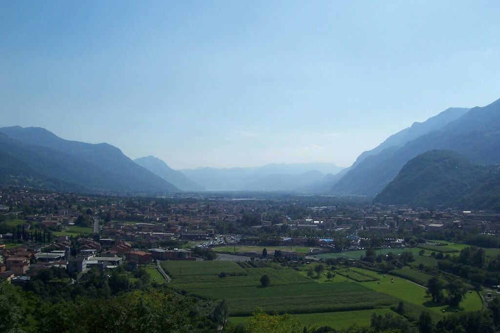Valcamonica to south from Montecchio's Hill (Castellino). Darfo Boario Terme, Val Camonica, Italy.