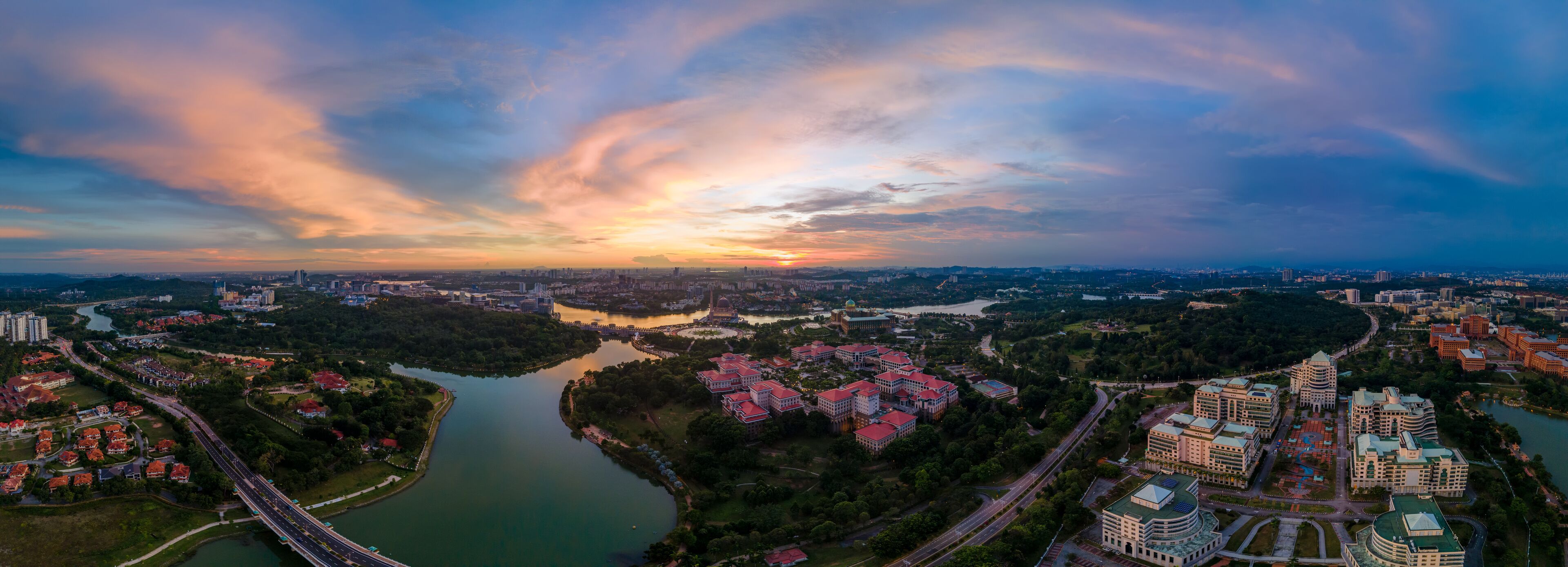180 degree Aerial Panorama view of Putrajaya City