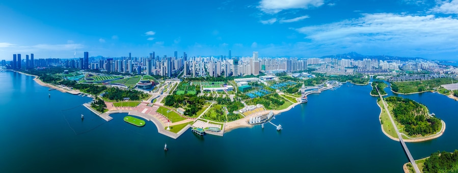 Aerial photography China Rizhao city architecture landscape coastline