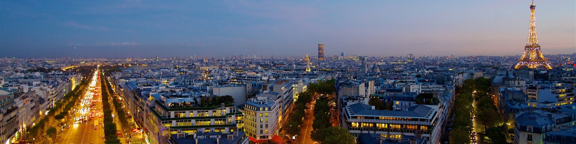 Ile-de-France showing a sunset and a city