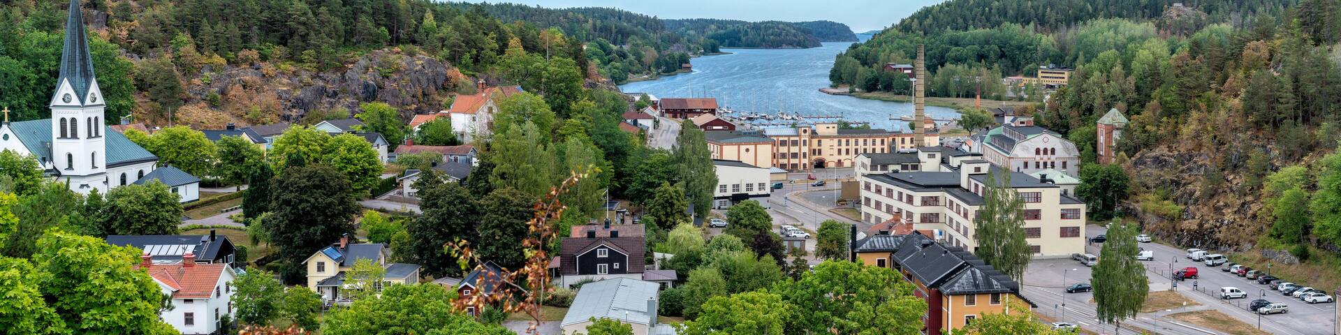 Panorama of Valdemarsvik, a town on the coast near Gryt archipelago in the Baltic Sea in Sweden