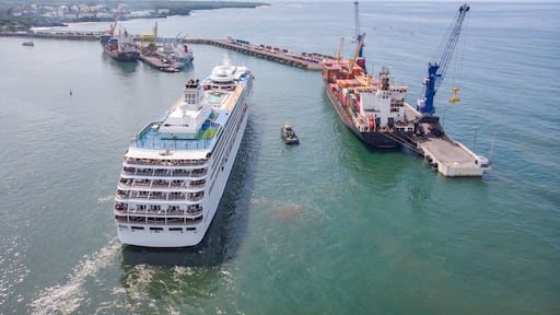Cruise ship entering port of Acajutla, El Salvador, Central America