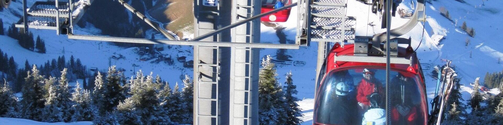 View from the gondola looking down towards Soll. A relatively small ski resort with a lovely medieval main street and charming church.