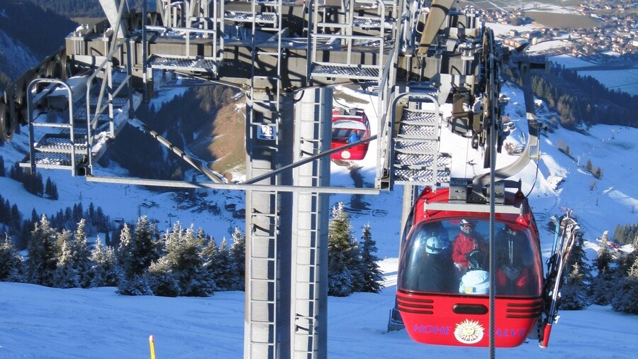 View from the gondola looking down towards Soll. A relatively small ski resort with a lovely medieval main street and charming church.