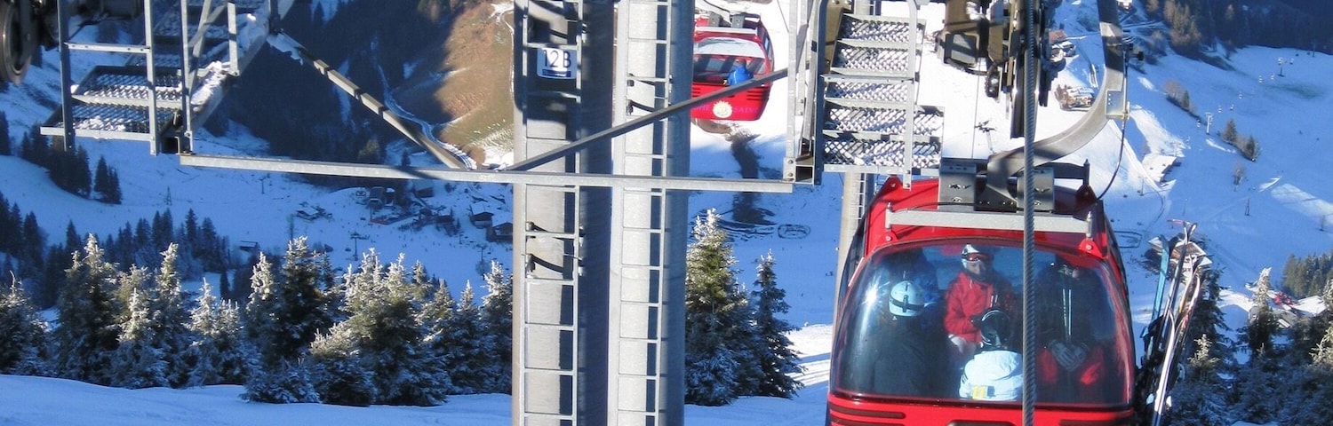 View from the gondola looking down towards Soll. A relatively small ski resort with a lovely medieval main street and charming church.