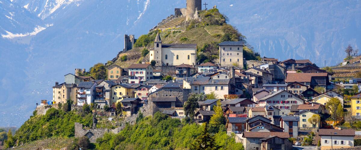 Saillon town in swiss Alps mountains, Switzerland
