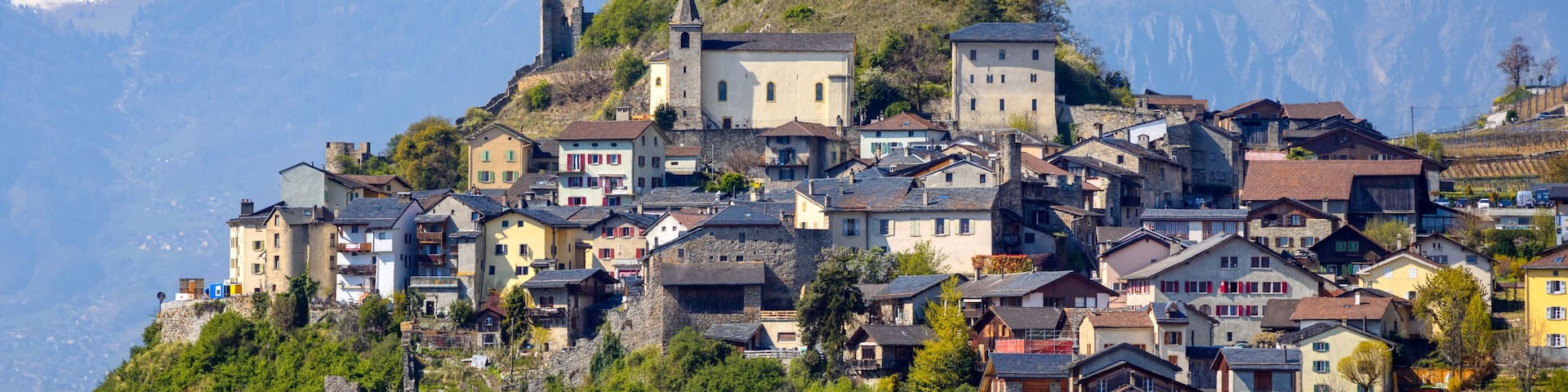 Saillon town in swiss Alps mountains, Switzerland