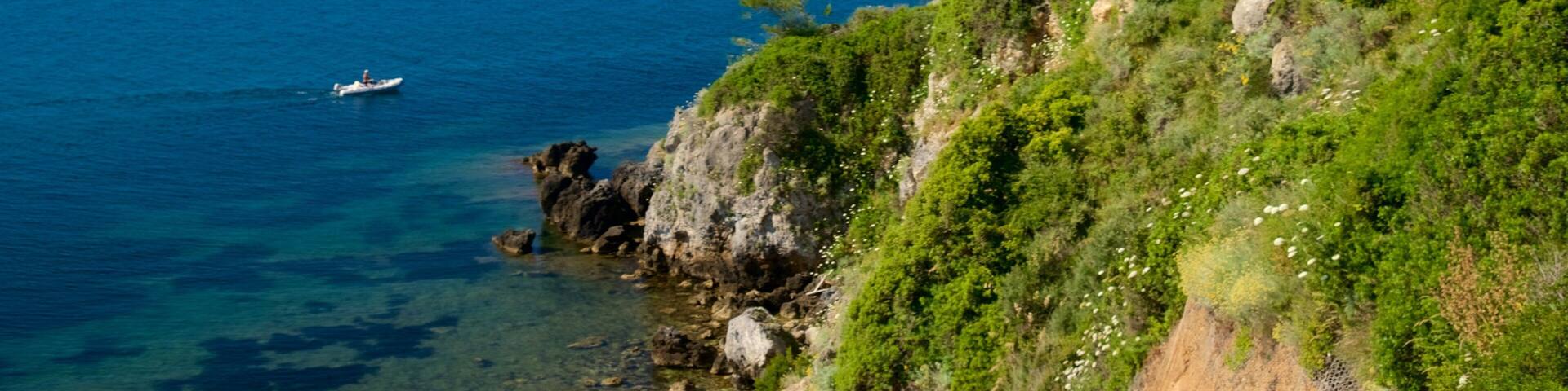 Talamone featuring a castle, general coastal views and a coastal town