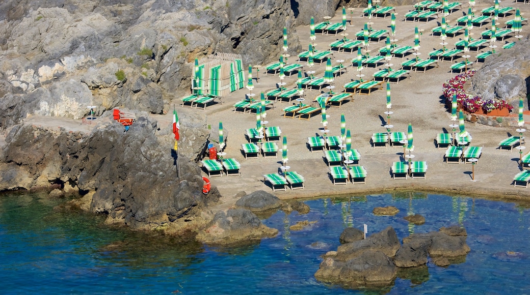 Talamone som viser kyst, kystby og klippelandskap