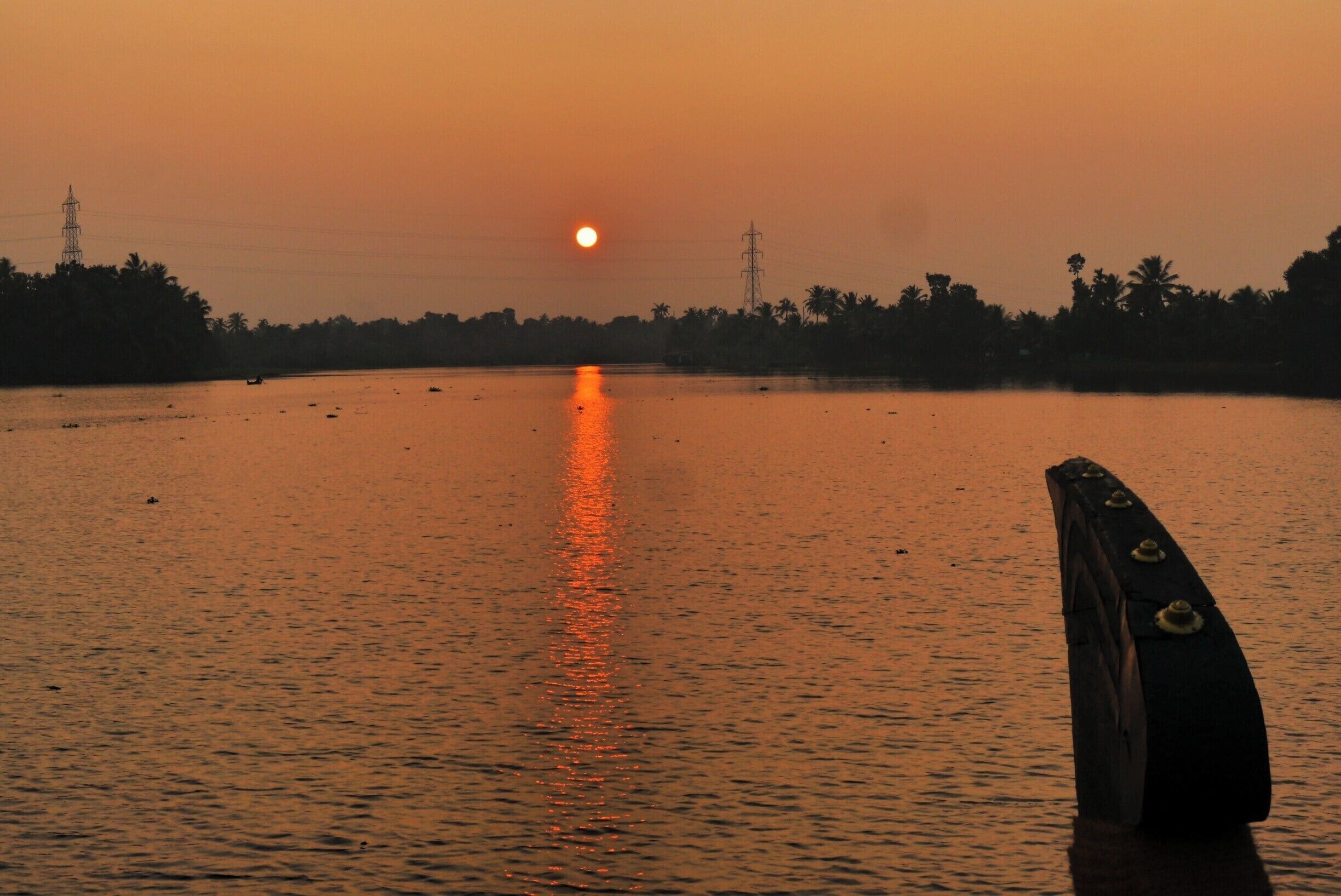 Cruising along on a traditional houseboat in the backwaters of Kerala and you will see local lake life on either side of you. Ducks and kingfishers are flying around you, laundry is a commonly seen chore, kids riding bicycles after school, and fisherman getting their catch of the day are just some examples. But one of the most beautiful moments you will capture is this golden sunset.