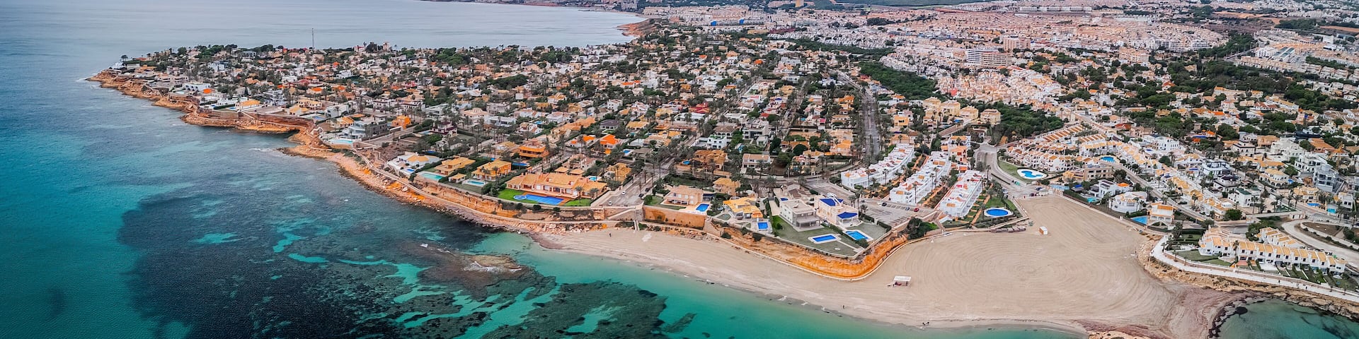 Aerial view of the beaches and coves of Orihuela Costa, Alicante province, Spain