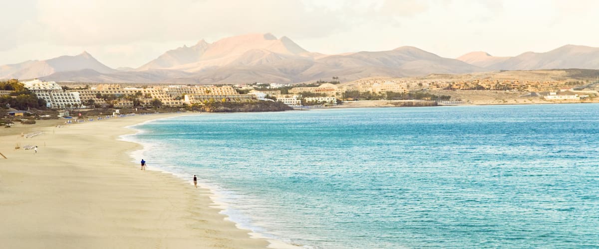 The beautiful sandy beach of the Costa Calma resort in Fuerteventura.