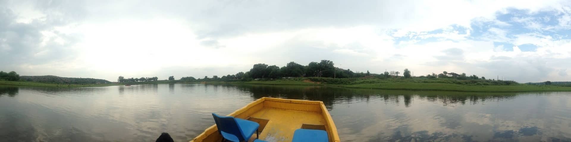 A peacefull place gurgaon city outer ..
Near to Damdama lake there are two resorts, per day cost will be around 2k-4k depending as per your requirements.
Boating cost- 100-150rs for half hour ride same goes with camel ride too..
On the you can see village people, few small temple on the edge of the hill, cattles , huts..