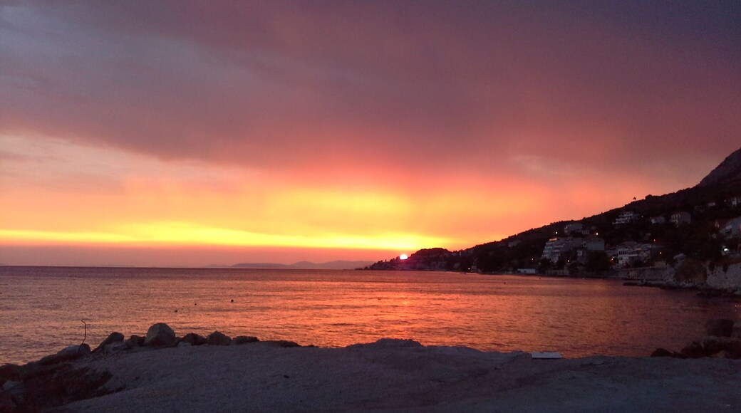 A rare stunning red sunset at Suhi Potok a result of storms brewing over Split.