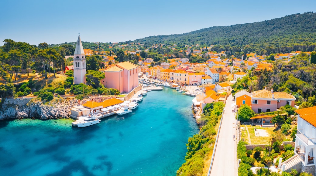 Scenic view of the blue lagoon village Veli Losinj on sunny day. Location place Kvarner Gulf, island Losinj, Croatia, Europe.