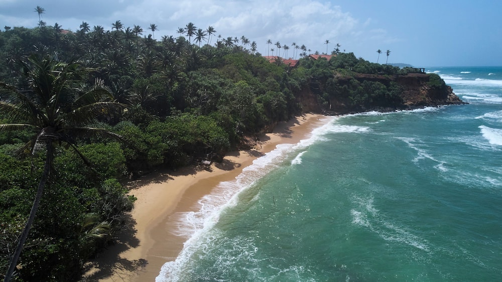 Aerial view of the beach in Sri Lanka. View of the Indian Ocean photo from a drone.