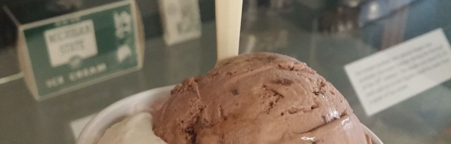 A scoop of Scarlet Knight Delight and a scoop of Dantonio's Double Fudge Fake from the famous MSU dairy store.