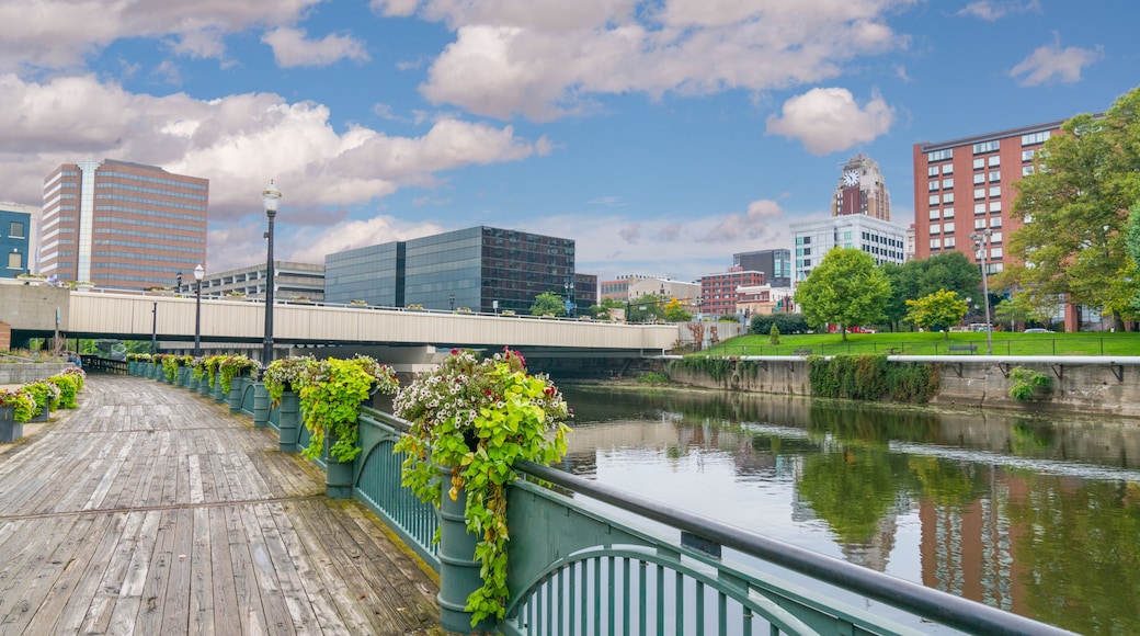 City skyline of Lansing, Michigan along the Grand River