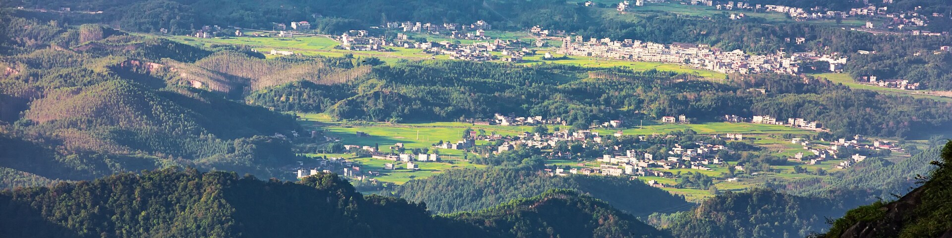 View of the rural scenery of Zengtian Town from Queya Mountain in Heyuan City, Guangdong Province, China