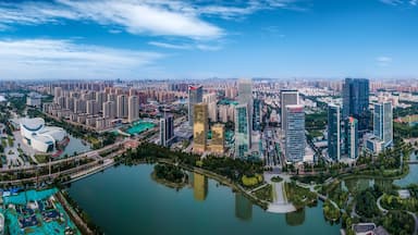 Aerial photography of modern urban architectural landscape in Zibo, China