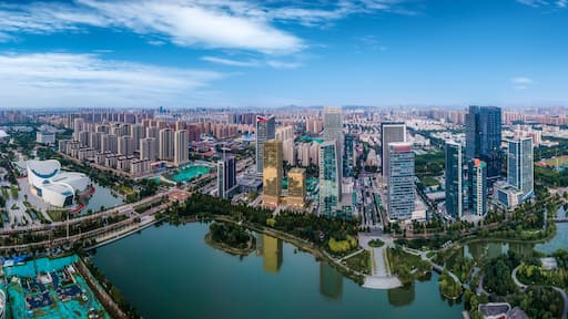 Aerial photography of modern urban architectural landscape in Zibo, China