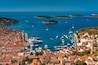 Harbor of old Adriatic island town Hvar. High angle view. Popular touristic destination of Croatia.