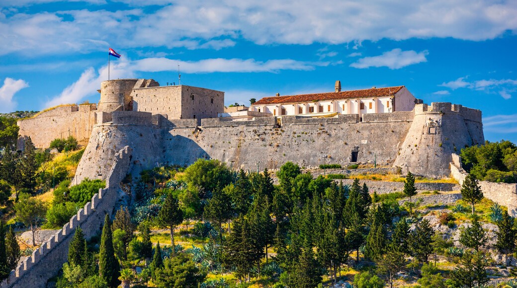 The Fortica fortress (Spanish Fort or Spanjola Fortres) on the Hvar island in Croatia. Ancient fortress on Hvar island over town (citadel), popular touristic attraction of Adriatic coast, Croatia.