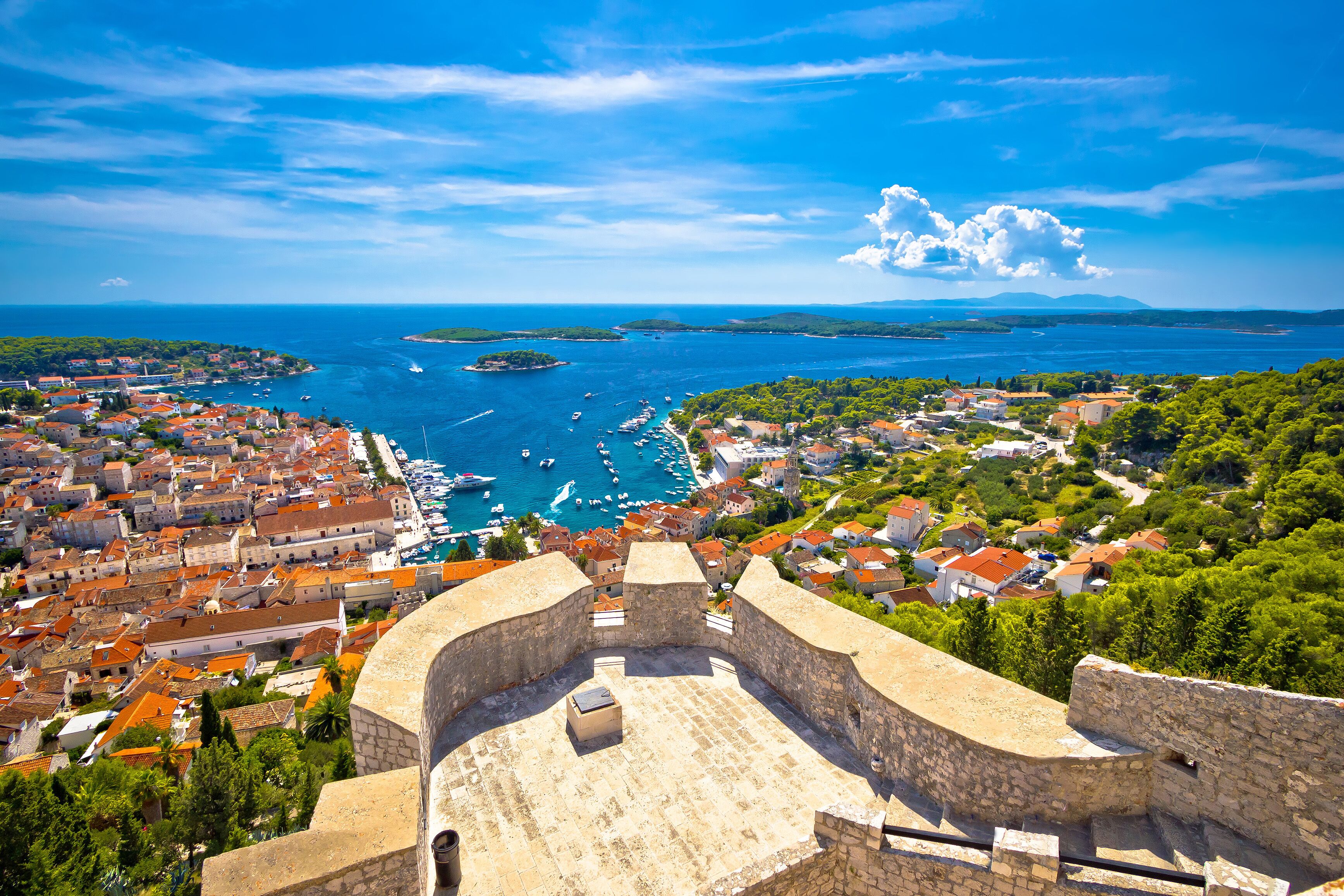 Island of Hvar and Paklinski islands panoramic aerial view from hill, Dalmatia, Croatia, Shutterstock ID 532114321, SF SSA Case with Manager Approval: Case 07151371, Job: Prepay credit, Client/License