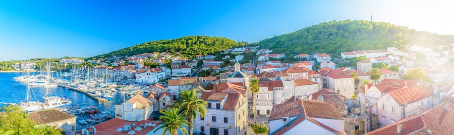 HFG6J8 Town Korcula marble panorama, Croatia.
