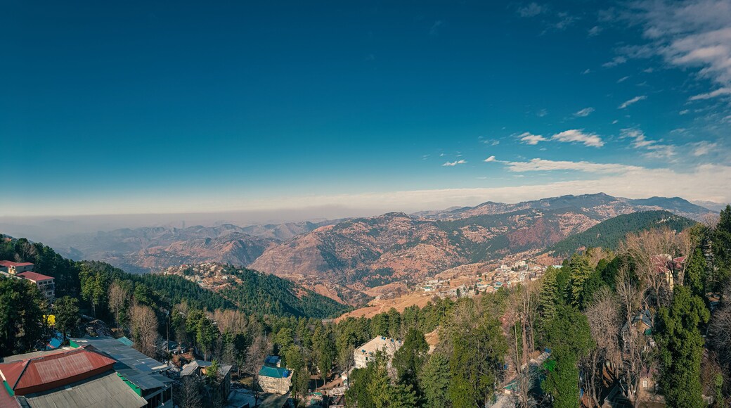 Murree, Punjab, Pakistan - August, 24, 2019: A view from the balcony of Deans Hotel, Murree, Mall Road. I envy those teeny Tiny Hobbit like Houses and People who live in such serene