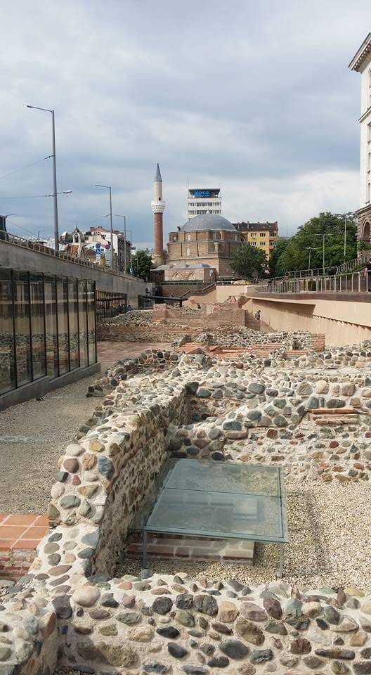 View of Sofia's mosque from the ruins of the old town of Serdika just outside the central metro station.