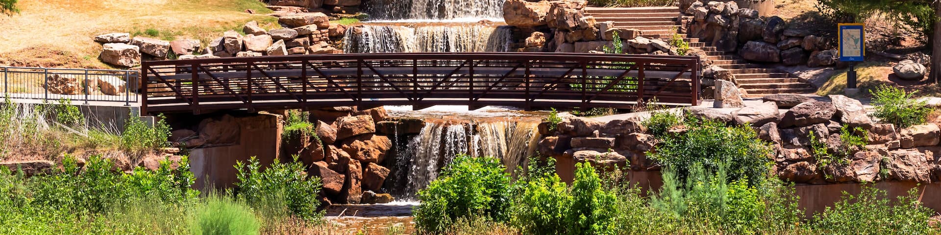 Famous man-made waterfalls in Lucy Park in Wichita Falls in Texas, USA