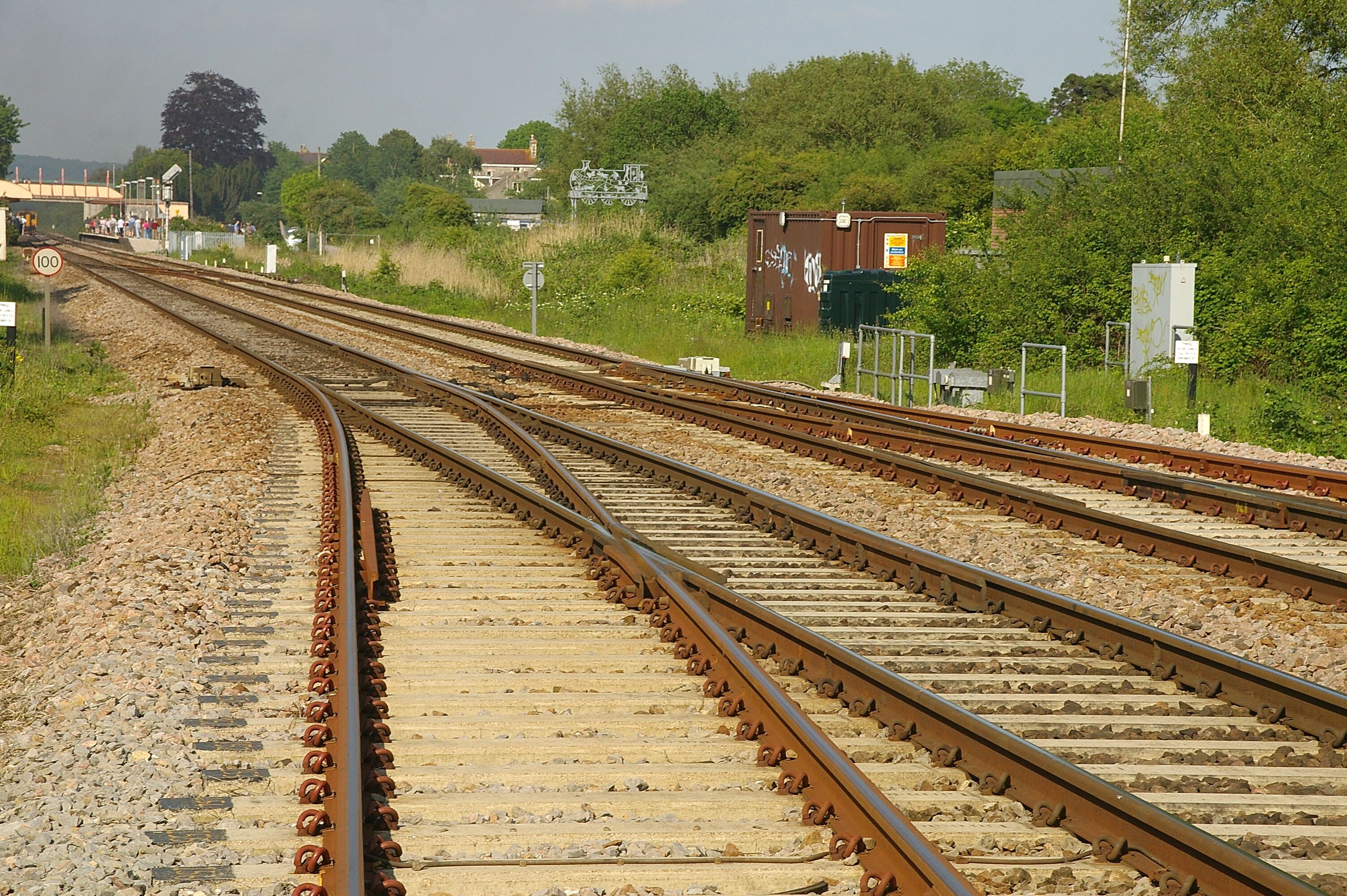 Looking east towards Yatton railway station from a level crossing.