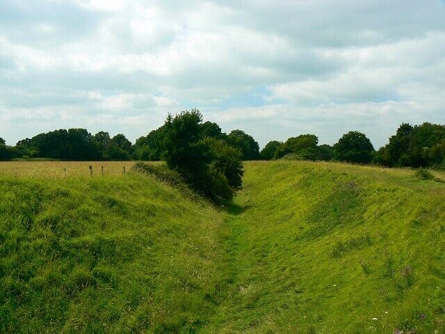 Ringsbury Camp, near Purton This a view to the west along the northern inner ditch of the hill fort. The area of the enclosure is about 8 acres 3.24 hectares according to this wiki article Ringsbury_Camp