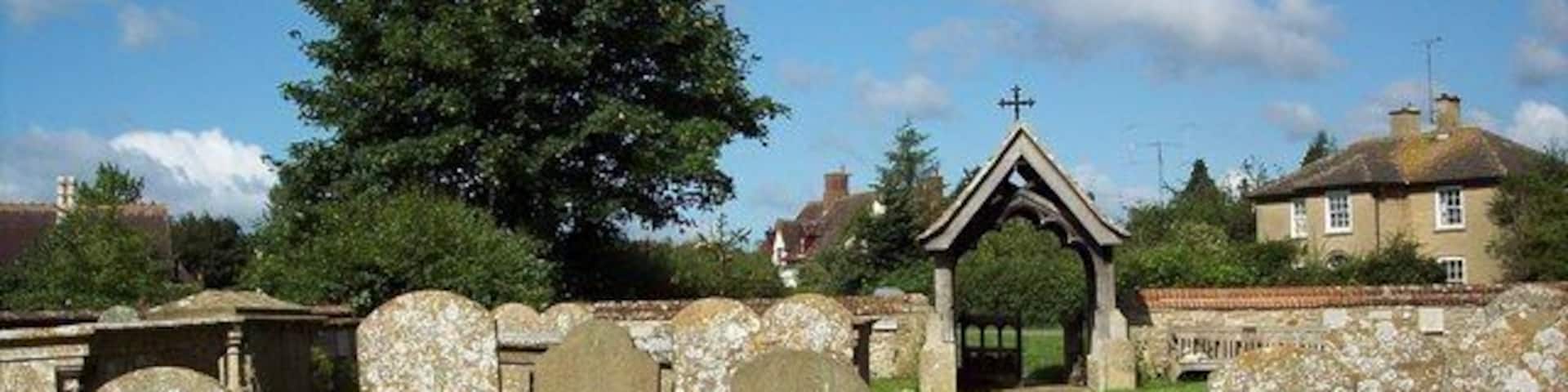 St Mary Magdalene parish churchyard, South Marston: view west from the church