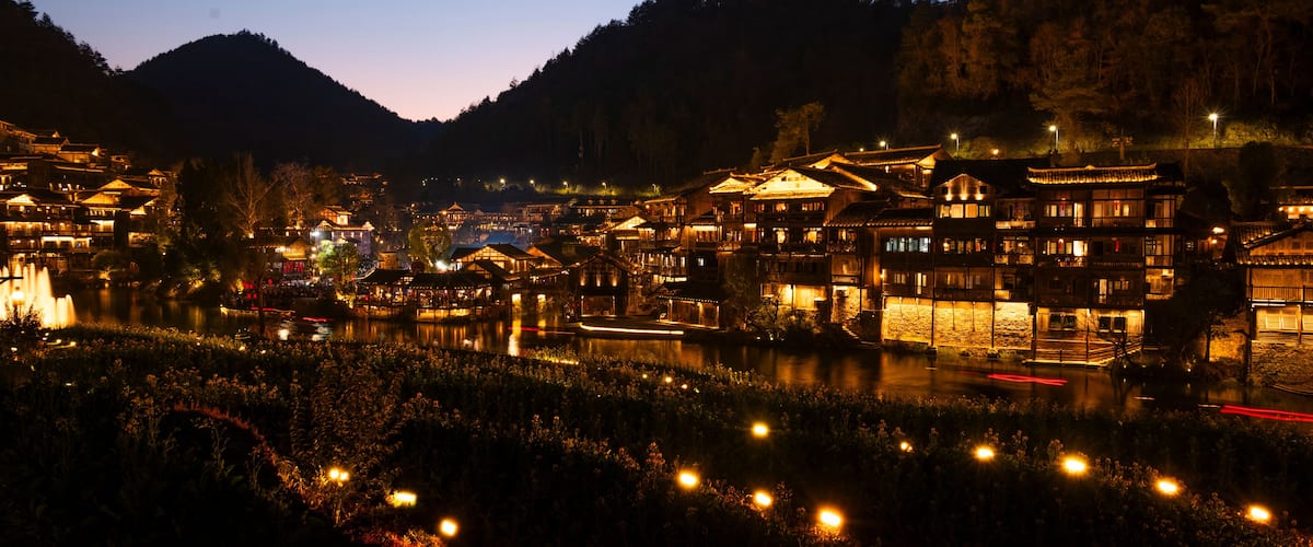 night view of the village of guizhou, china