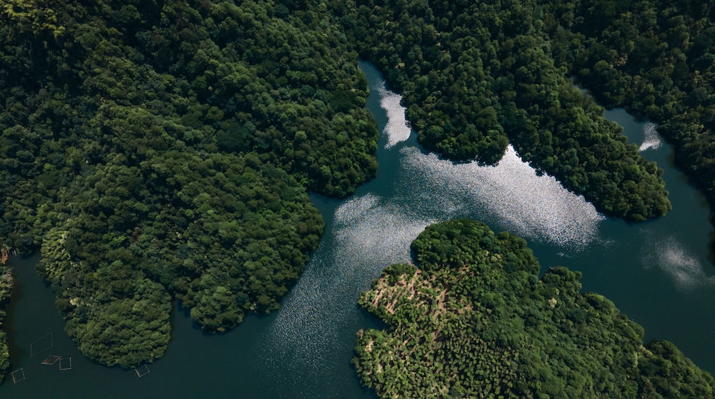 Drone aerial photography Changqi Town, Chishui City, Guizhou Province, China. Moon Lake Scenic Resort of Chishui.