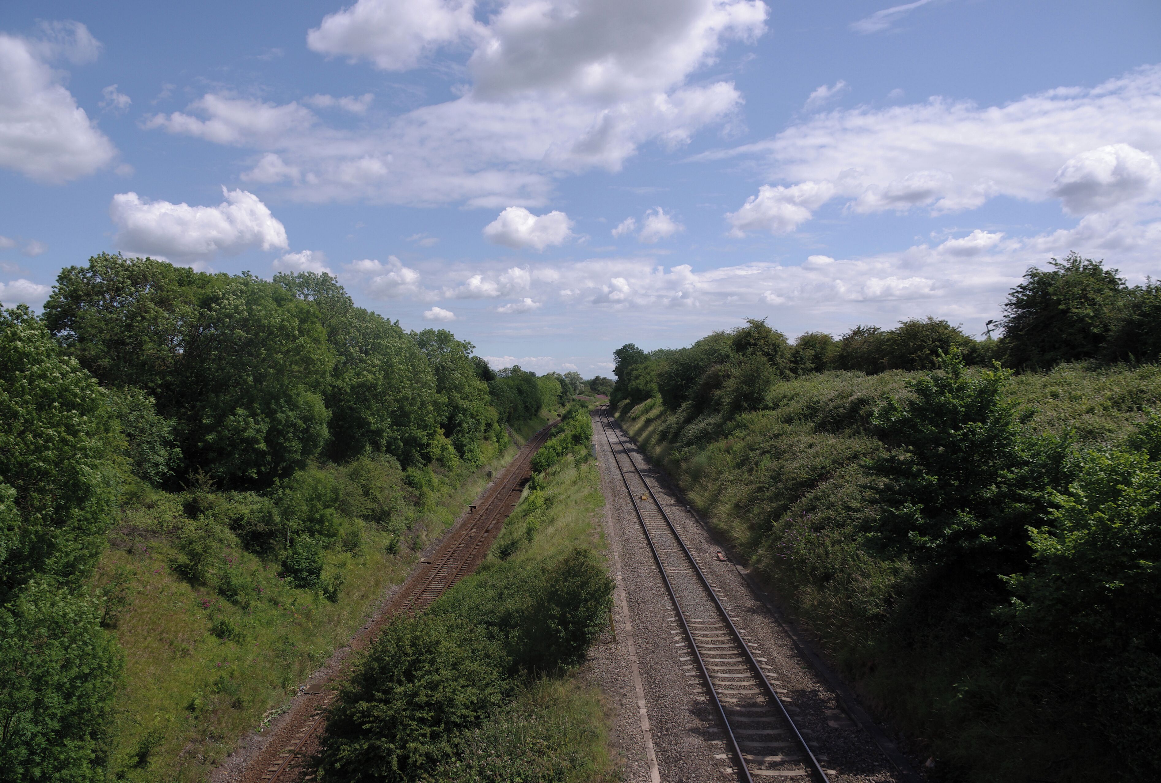 The eastern approach to the South Wales Main Line Patchway tunnels, viewed from the A38 bridge over the line.