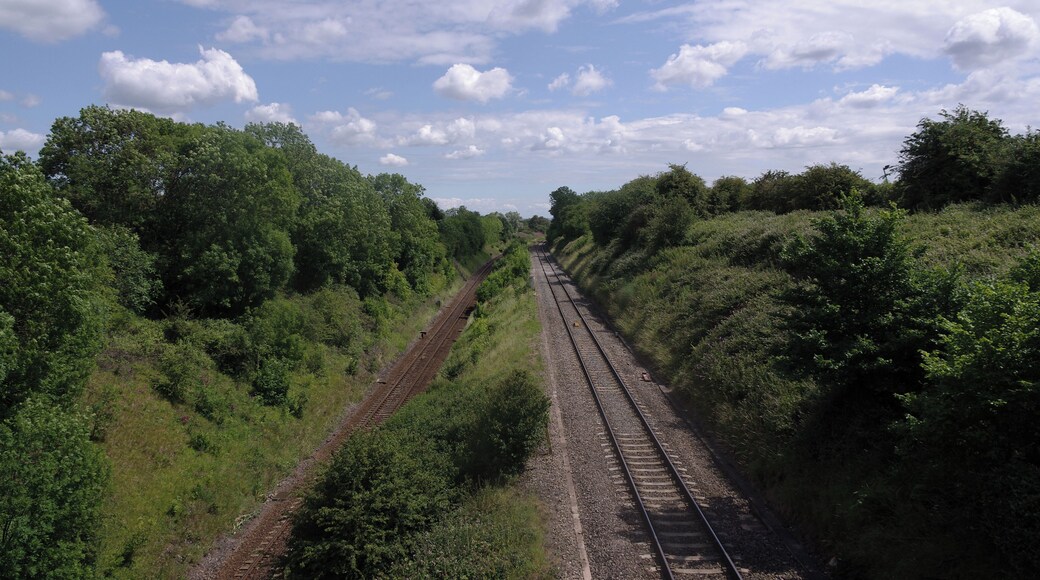 The eastern approach to the South Wales Main Line Patchway tunnels, viewed from the A38 bridge over the line.