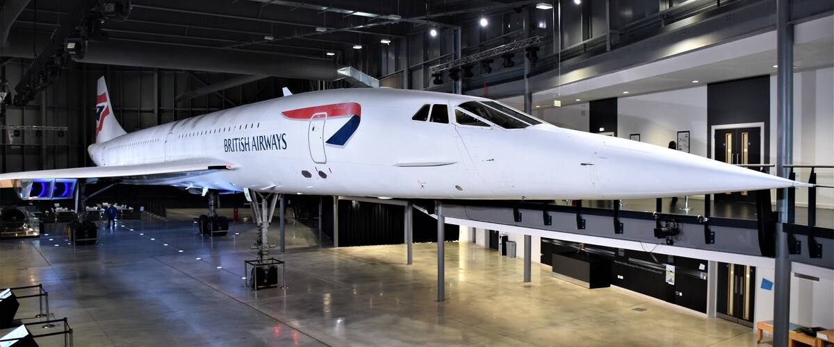 Een British Airways vliegtuig in een museum.