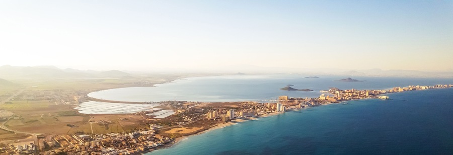Aerial view La Manga del Mar Menor townscape. Murcia, Spain
