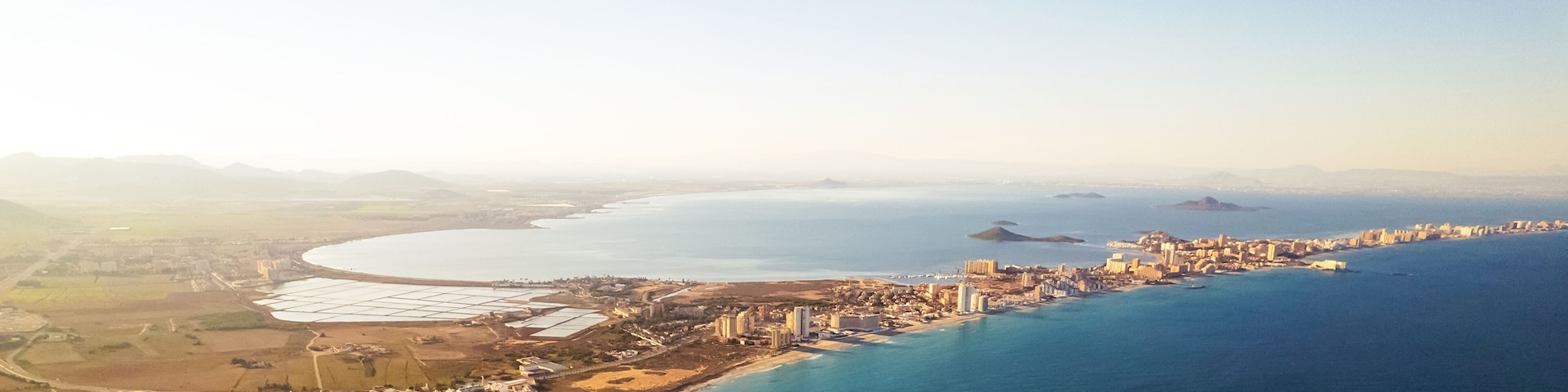 Aerial view La Manga del Mar Menor townscape. Murcia, Spain